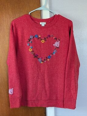 Woman's Sundance Red Floral Heart Sweatshirt Size M
